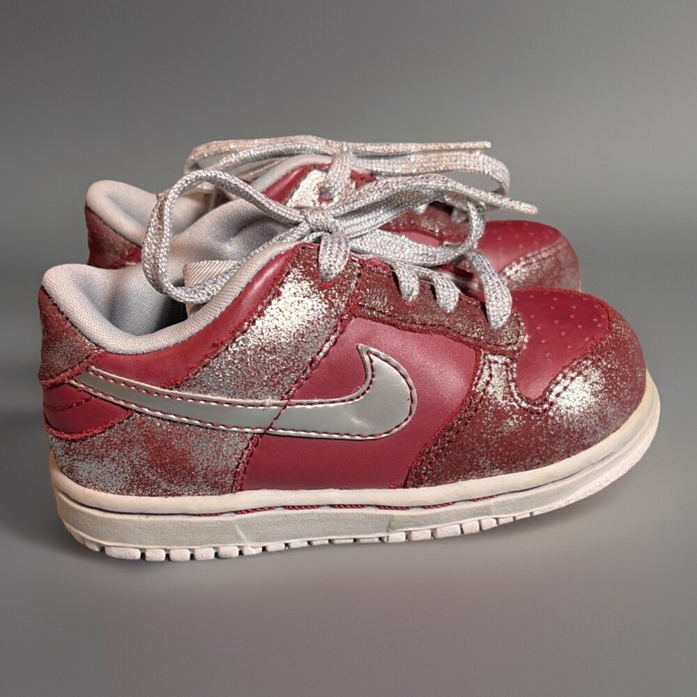 Nike Dunk Low Team Red Metallic Silver Toddler Size US 6.5C Euc Rare